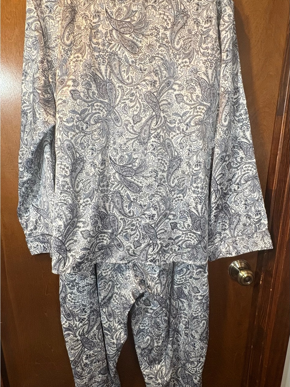 Miss Elaine Paisley Two-Piece Pajama Set - Gray & White - Picture 7 of 7